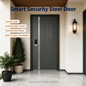 Smart Security Galvanized Antitheft Steel Door with Smart Lock for Residential and Commercial Projects, OEM ODM
