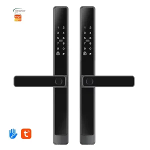 Smart Slim Double-Sided Sliding Aluminum Door Gate Lock Black Waterproof with Long Handle