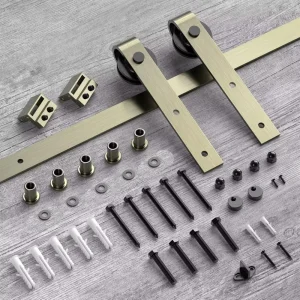 Solid Antique Bronze Sliding Barn Door Hardware Set for Indoor Sliding Doors with Carbon Steel Rails