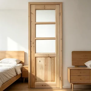 Solid Fir Wood Interior Glass Door for Home