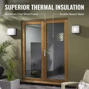 Solid Wood Frame Clear Glass Sound-Insulating Thermal Break Casement Door