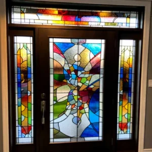 Solid Wood Stained Glass Swing Doors for Bedroom, Kitchen, Entry, Exterior, Villa, Living Room
