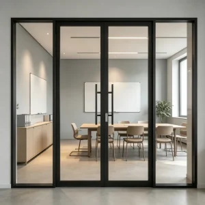 Sound-Insulated Steel Tempered Glass Door with Slim Black Frame for Rooms