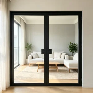 Soundproof Clear Tempered Glass Black Frame Steel Door with Double Customized Size