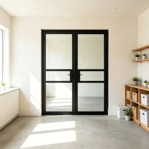 Soundproof Energy-Saving Metal Tempered Glass Indoor Door with Custom Black Frame