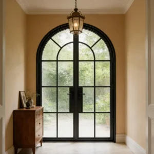 Soundproof Iron and Glass Patio Balcony Swing Door with Steel Frame and Lock