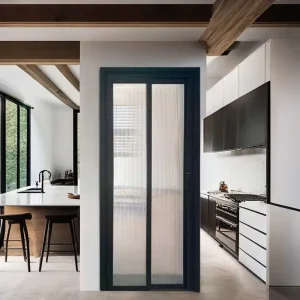 Space-Saving Grey Aluminum PT Swing Sliding Door Double Low-E Glass for Balcony Kitchen Household Renovation