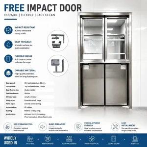 Split Free Impact Door 304SS Upper Glass Lower Steel Double Swing Cleanroom Pharmaceutical Factory
