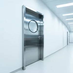 Stainless Steel Cleanroom Swing Door with Round Window, Single Leaf and 304 Stainless Steel Panel
