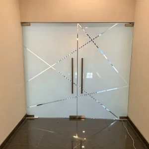 Stainless Steel Hardware Frameless Double Glass Door Frosted Tempered Glass Commercial Office Entrance Swing Door Customized