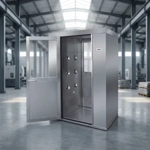 Stainless Steel Pass-Through Air Shower Chamber with HEPA Filter, UV Lamp, Automatic Door for Cleanroom Personnel Cleaning