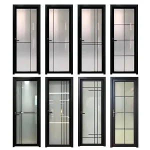 Standard Size Aluminium Frame Double Tempered Glass Interior Door Frosted Glass Partition Door for Bathroom