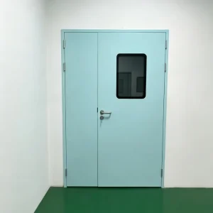 Steel Cleanroom Door Custom Color Unequal Double Leaf Observation Window for Hospital Office and Pharmaceutical Applications