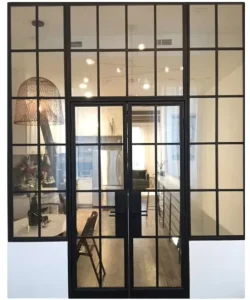 Steel Frame Double-Leaf Glass Swing Door with Sound Insulation for Bedrooms