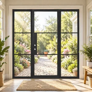 Steel Frame Soundproof Glass Swing Door for Household Interior Access