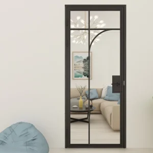 Steel-Framed Glass Swing Door with Lock and Handle for Apartment Interiors