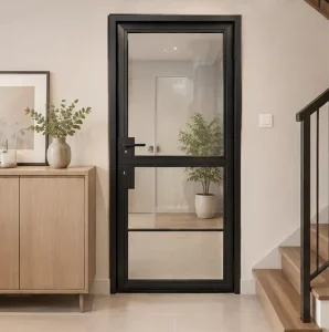 Steel Glass Door with Tempered Glass Black Frame Metal Door for Villa Apartment Commercial Building