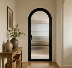 Steel Glass Door with Tempered Glass Modern Black Metal Frame Interior Door for Home and Office