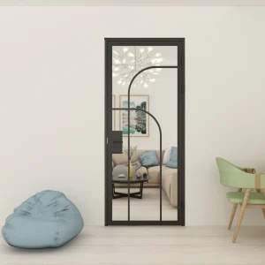 Steel Glass Frame French-Style Swing Door with Arched Design, Key Lock and Knob