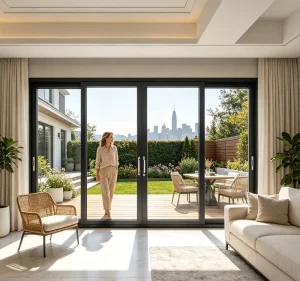 Stylish Contemporary Interior Sliding Doors with Double Glazed Tempered Glass Aluminum Frame Windproof for Bedroom Living Room
