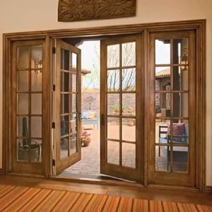 Swing Exterior Low E Commercial French Balcony Wooden Door With Fix Glass