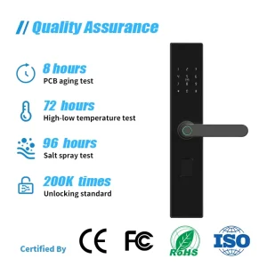 TTLock Smart WiFi Black Digital Door Lock with Biometric Fingerprint Recognition, Tuya App, Grade C, Cloud Storage, and Wood Door Compatibility