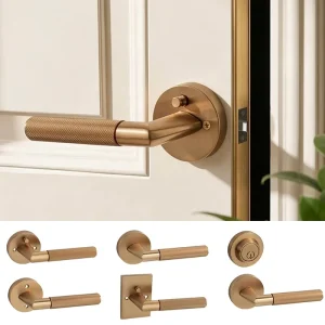 Tea Gold American Entry Door Lock, Australian-Style Knurled Interior Privacy Passage Door Handle Lock