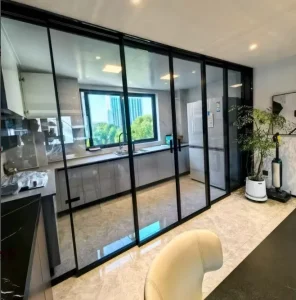 Tempered Glass Apartment Waterproof Design Modern Design Aluminum Alloy Sliding Door Tempered