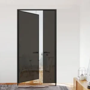 Tempered Glass Swing Door Includes Lockable Partition Frame for Commercial Office Entrance Casement French Style