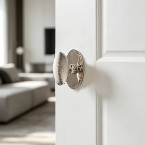 Textured Hammered Brass Door Handle Knob with Backplate for Interior Doors