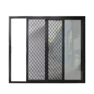Thermal Break Aluminum Alloy Sliding Balcony Door with Electric Side Opening and Grid Net