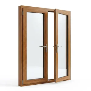 Thermal-Break Aluminum-Clad Wood Casement Door, Double-Glazed and Weather-Resistant, for Residential Projects