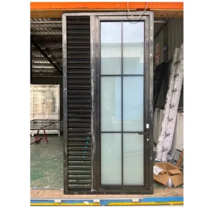 Thermal Break Aluminum Double Tempered Frosted Glass French Doors with Shutters