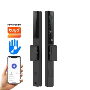 Thermal Break Aluminum Fingerprint Smart Lock with Password, Card, Key, Tuya App, and TTLock App for Wood Doors