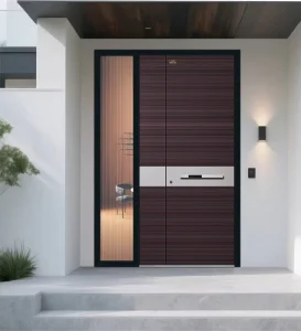 Thermal Break Aluminum Front Door Horizontal Copper Metallic Lines Single Sound Insulated