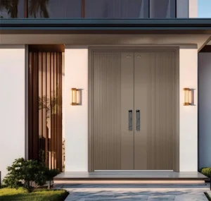 Thermal Break Aluminum Front Door Modern Minimalist Sound Insulation Fine Vertical Ribbed Texture Double Custom