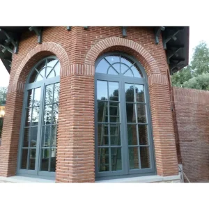 Thermal Break French Aluminum Arched Casement Door with Tempered Glass, Grill, and Low-E Glass