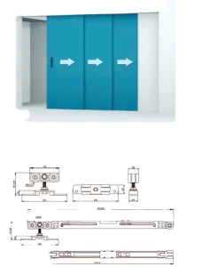 Three-Link Synchronizer Sliding Door Hardware Wheels and Fittings for Kitchen and Office Doors