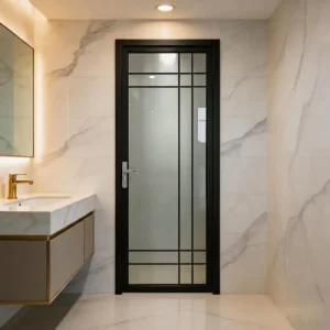 Titanium magnesium Alloy Profile Double pane Insulated Tempered Glass Hinged Doors Custom made for Bathrooms and Kitchens