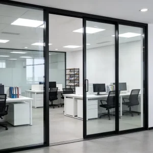 Top Hung Office Sliding Door Trackless Floor Smooth Kinetic Motion Frameless Glass Interior Partitioning Door