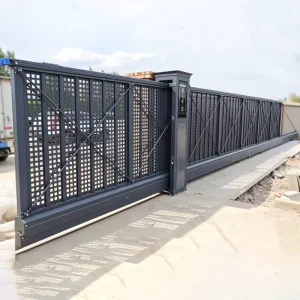 Trackless Black Aluminum Alloy Sectional Sliding Gate, Electric Remote, for Community Buildings