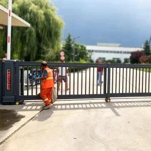 Trackless Electric Black Aluminum Alloy Sectional Sliding Security Gate for Schools and Residential Communities
