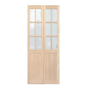 Traditional Divided Frosted Glass Bifold Interior Door, Unfinished Pine