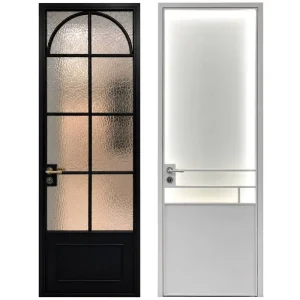 Traditional Industrial Modern Minimalist Glass Panel Interior Door with Slim Frame, Black and White