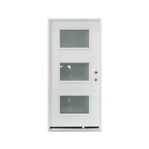 Triple Rectangular Frosted Glass Fiberglass Exterior Door Craftsman Style Insulated Fireproof Front Entry Door