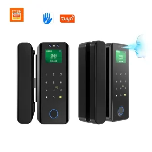Tuya Smart Glass Door Lock with TTLock BLE Digital Fingerprint, Biometric, and Key Card Access