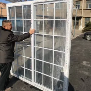 UPVC Profile Double-Pane Patio Balcony Sliding Door with Tempered Glass and Grill Design