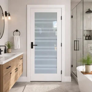 USA Stock White Primed Modern House Bathroom Door Ventilation Doors Vented Frosted Glass Door for House