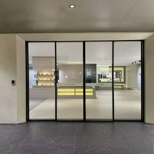 Ultra-Narrow Electric Automatic Glass Sliding Door System with Black Frame and Hidden Door Kit