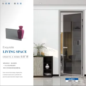 Ultra Slim Aluminum Alloy Interior Bathroom Door with Tempered Glass Manual Opening Waterproof Design Modern Minimalist Style